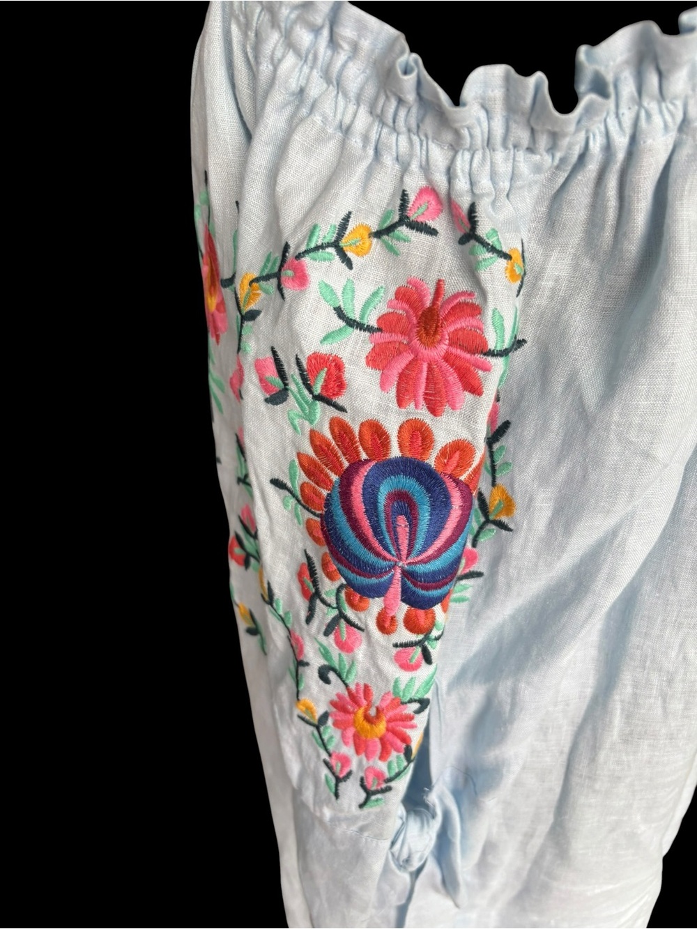 Philosophy Light Blue 100% Linen Dress with Embroidery - Picture 6 of 13